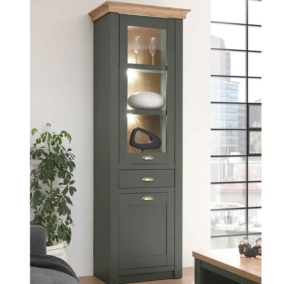 Wohnen Anbauwand in Graugrün & Wildeiche - Eylan (vierteilig)