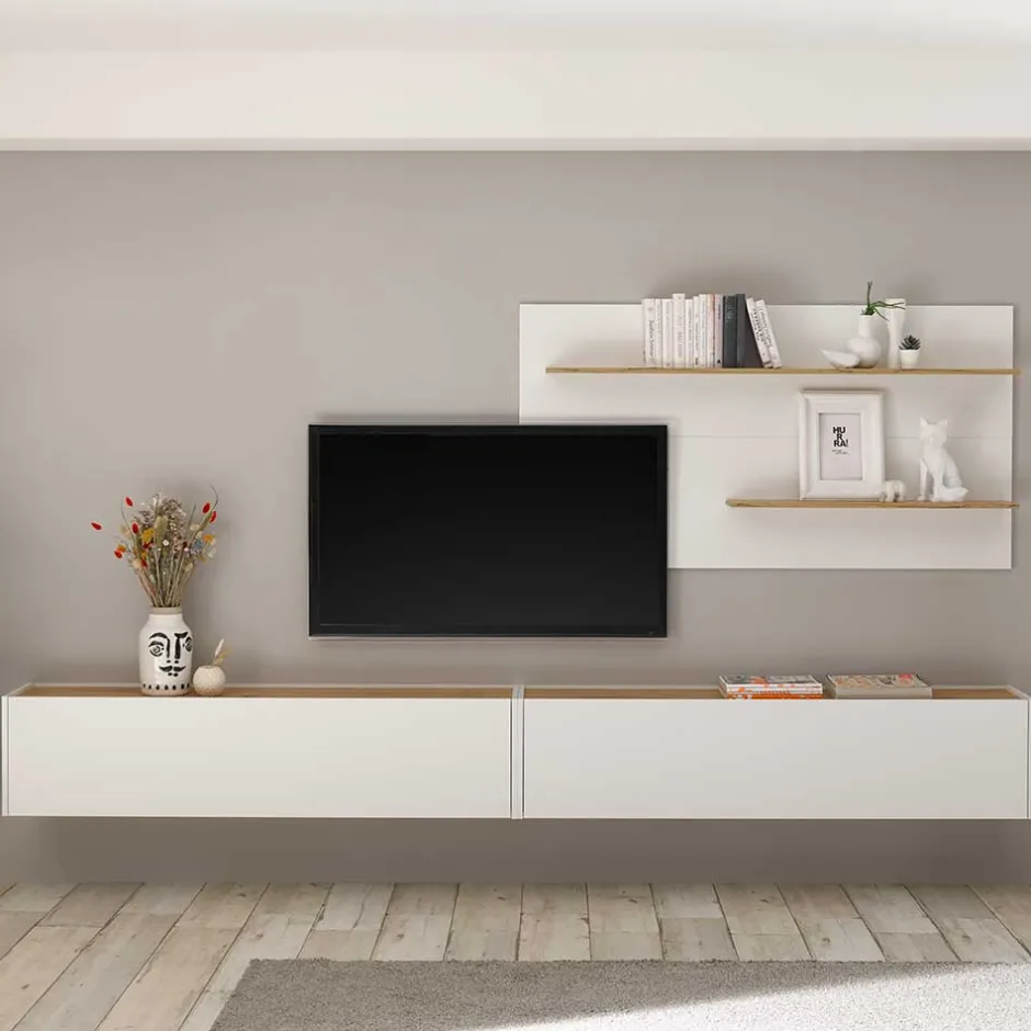 Wohnen Anbauwand in Weiß & Wildeiche - Nonessia (dreiteilig)