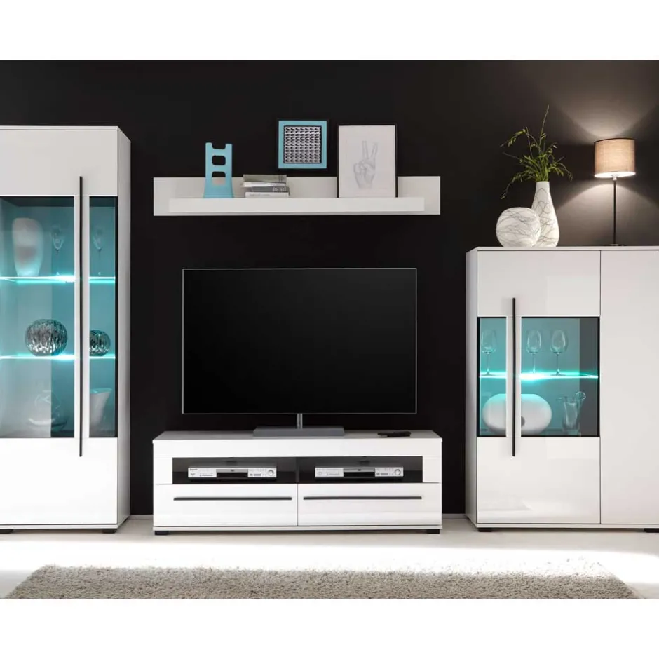 Anbauwand Jetongos in Weiß Hochglanz (vierteilig)^Wohnen Outlet