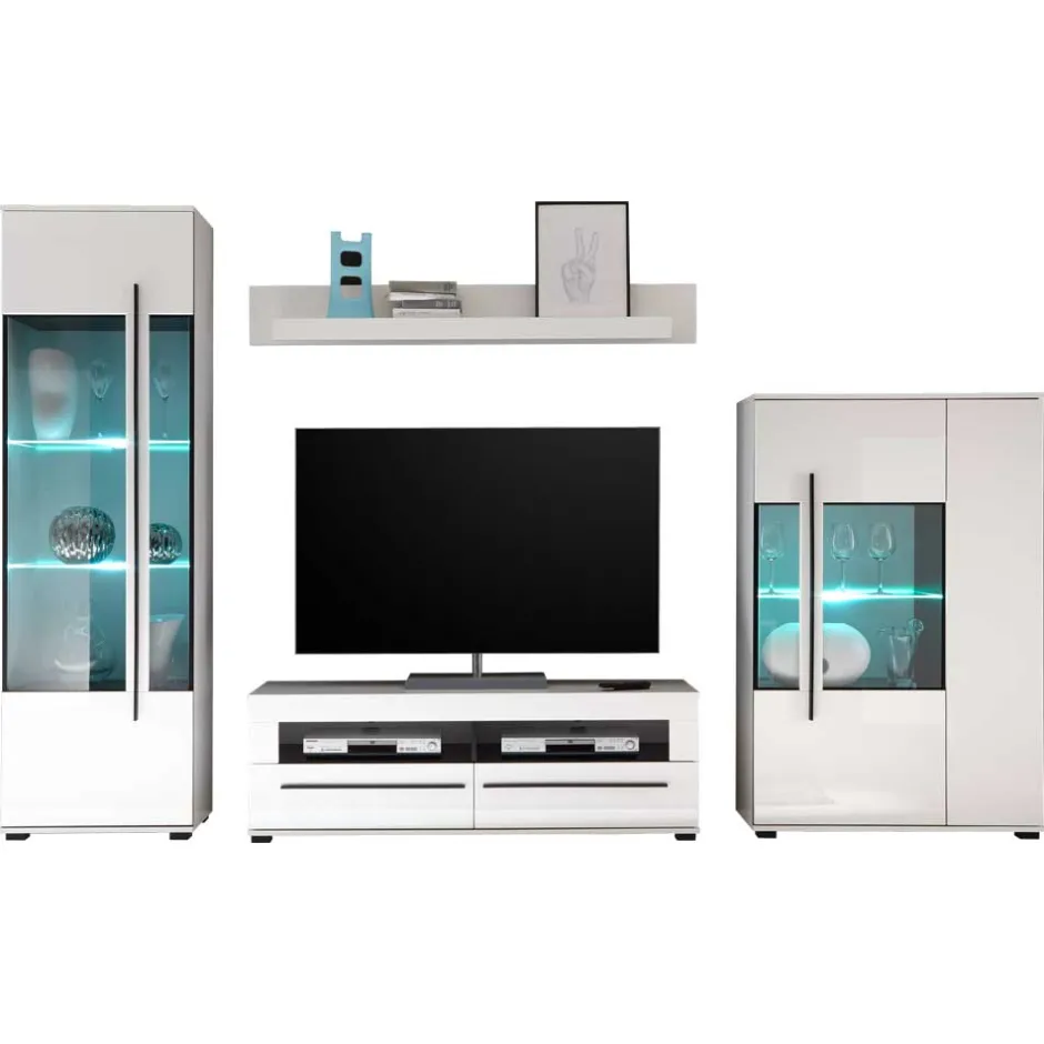 Anbauwand Jetongos in Weiß Hochglanz (vierteilig)^Wohnen Outlet