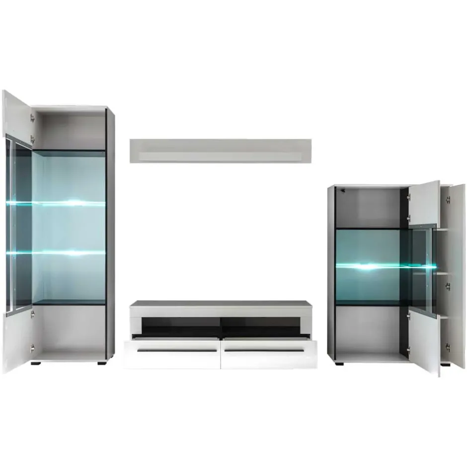 Anbauwand Jetongos in Weiß Hochglanz (vierteilig)^Wohnen Outlet