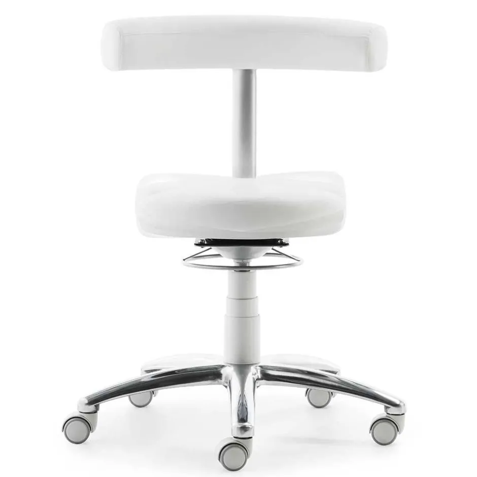 Arbeitshocker mit Rückenlehne in Weiß Kunstleder - Jaskin^Wohnen New