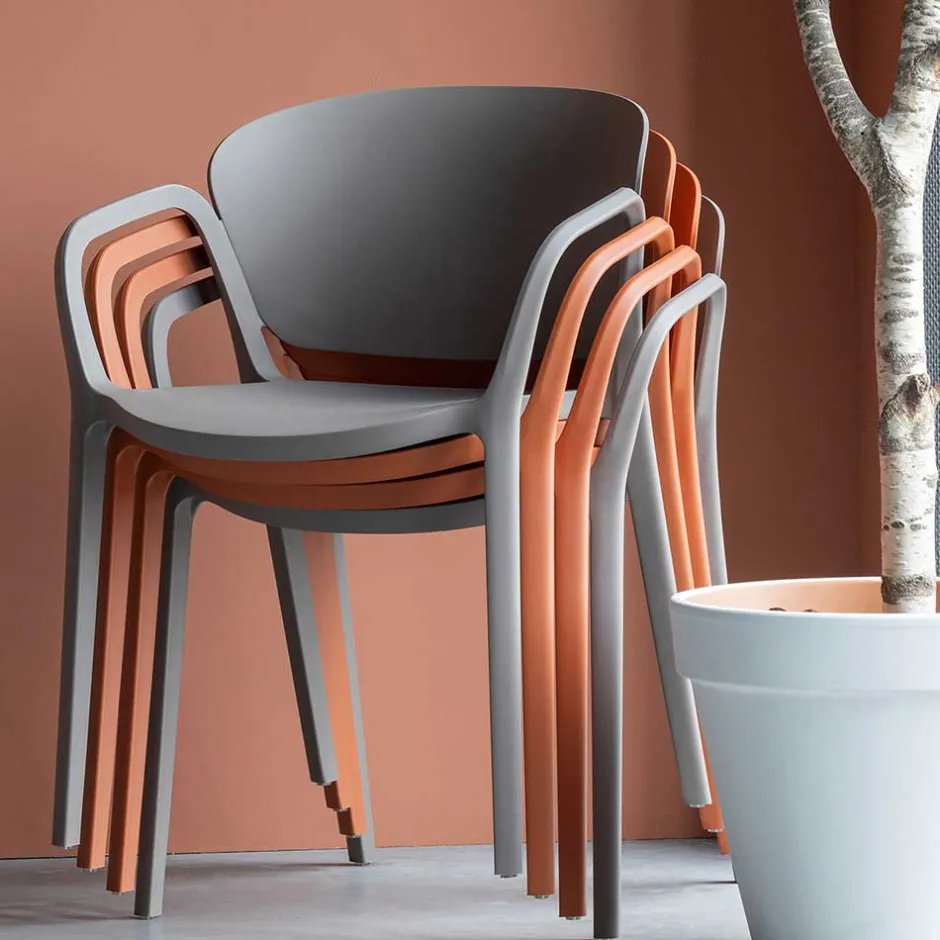 Wohnen Armlehnen Kunststoffstühle in Braun - Vincentro (4er Set)