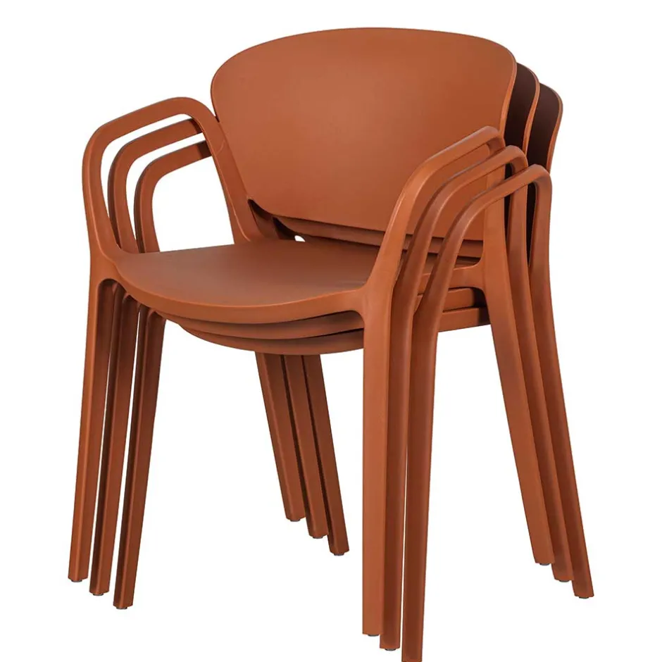 Wohnen Armlehnen Kunststoffstühle in Braun - Vincentro (4er Set)
