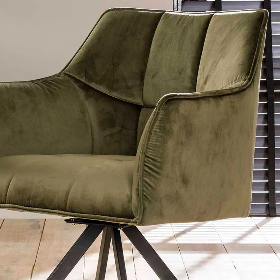 Wohnen Armlehnenstühle in Oliv Grün Samt - Charlene (2er Set)