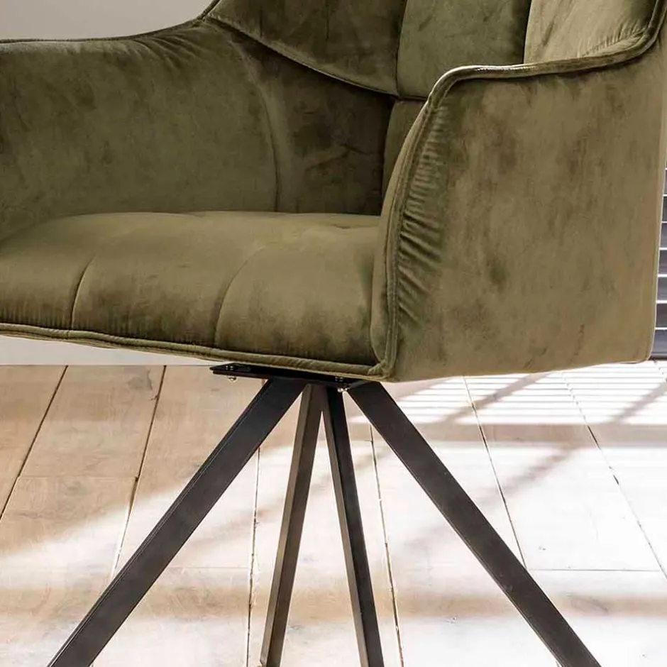 Wohnen Armlehnenstühle in Oliv Grün Samt - Charlene (2er Set)