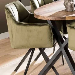 Wohnen Armlehnenstühle in Oliv Grün Samt - Charlene (2er Set)