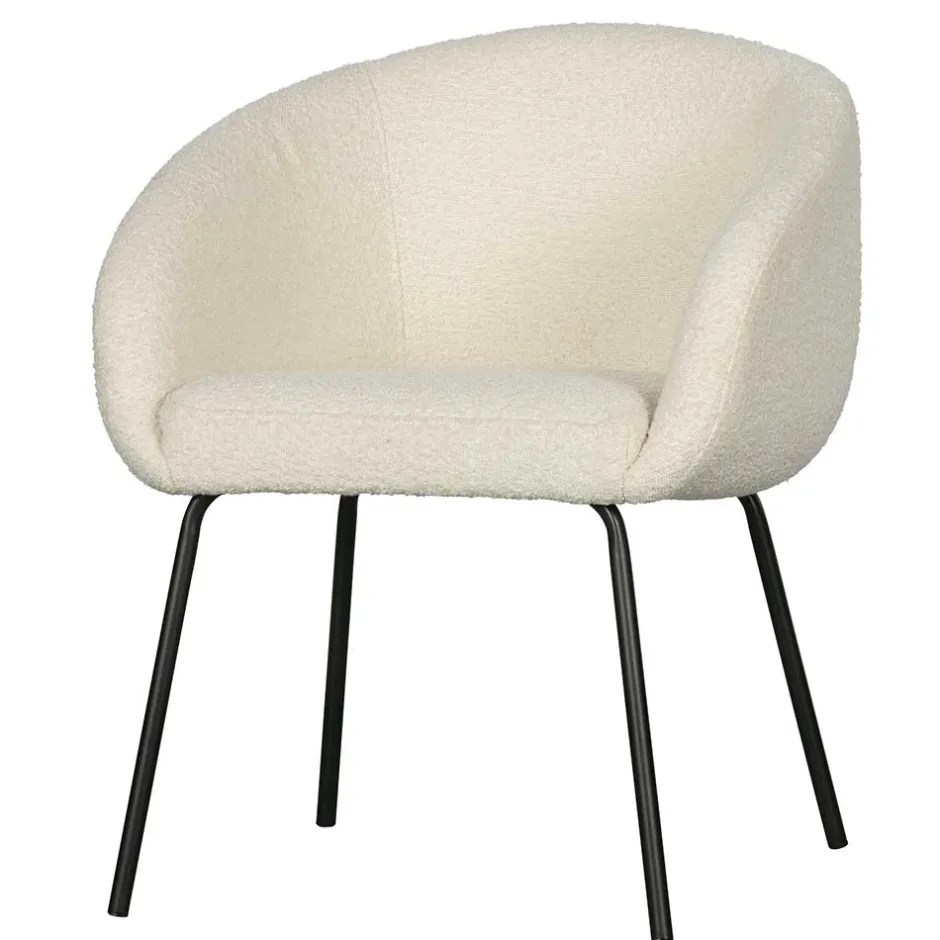 Armlehnenstuhl aus Boucle Stoff in Offwhite - Choco (2er Set)^Wohnen Hot