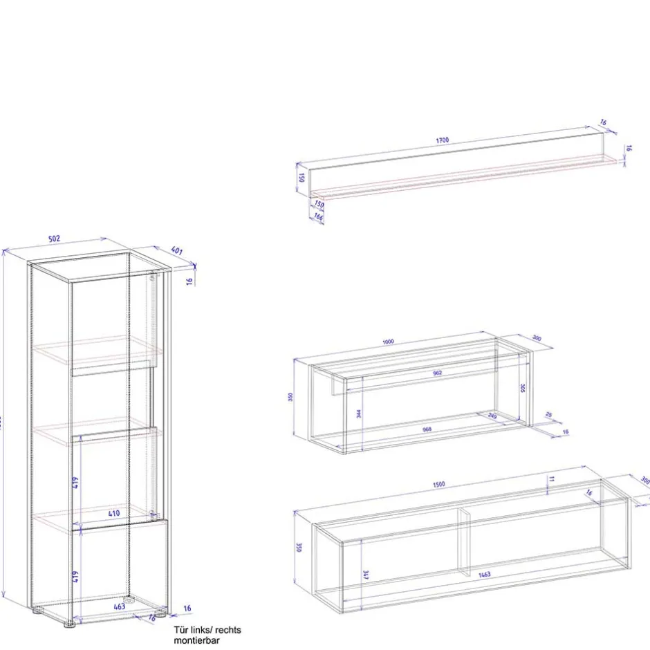 Wohnen Ausgefallene Wohnwand Möbel Set - Nonessia (vierteilig)
