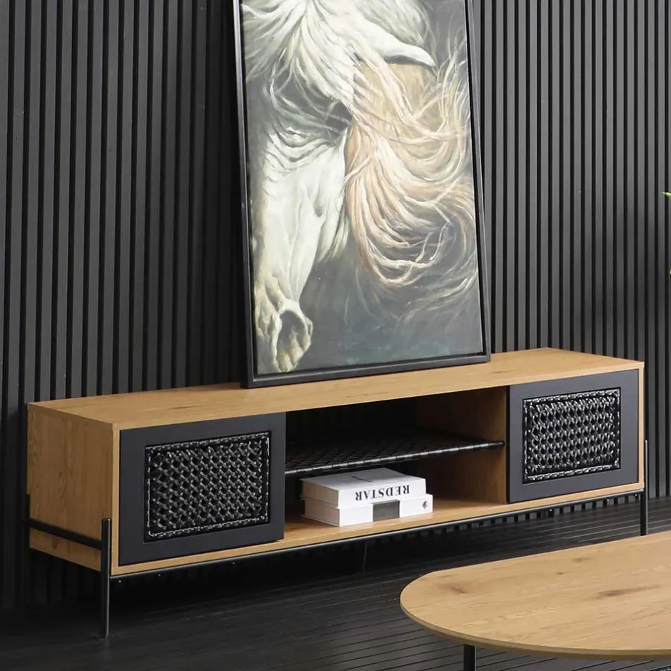 Wohnen Ausgefallenes TV Board mit Kunstrattan Einsätzen - Zavias