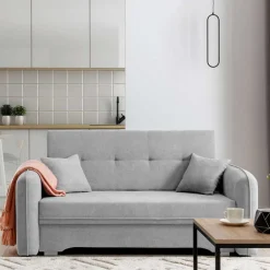 Ausklappbare Couch in Hellgrau Veloursbezug - Kidur^Wohnen Hot