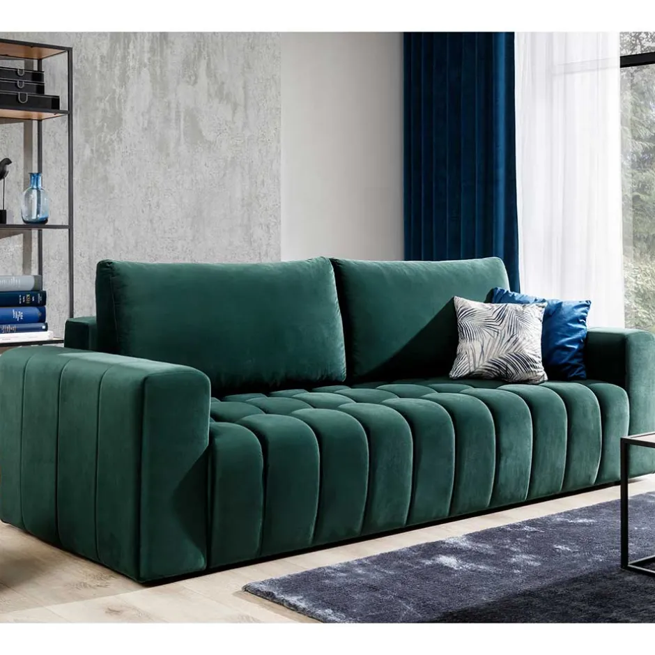 Ausklappbares Sofa in Grün Samt - Olenka^Wohnen Discount