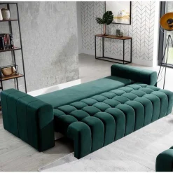 Ausklappbares Sofa in Grün Samt - Olenka^Wohnen Discount