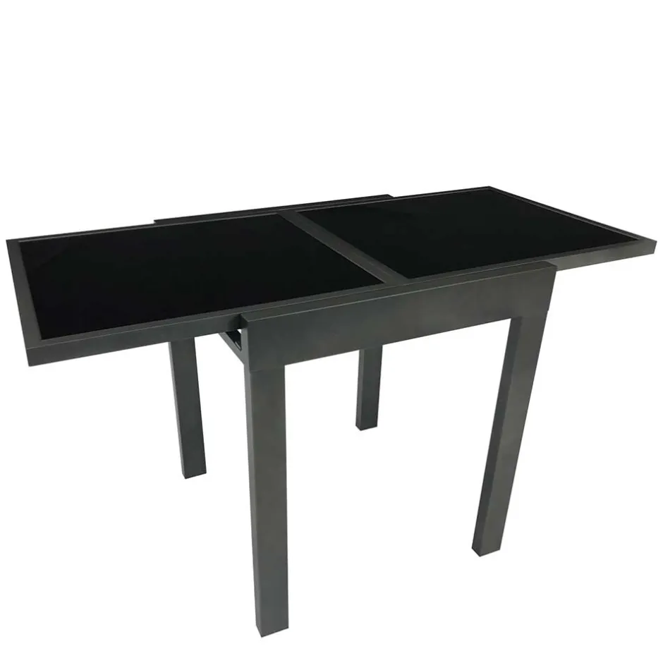 Wohnen Ausziehbarer Balkontisch aus Schwarzglas - Gianmario
