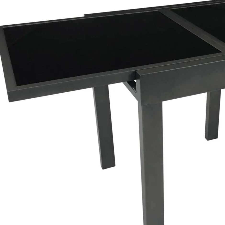 Wohnen Ausziehbarer Balkontisch aus Schwarzglas - Gianmario