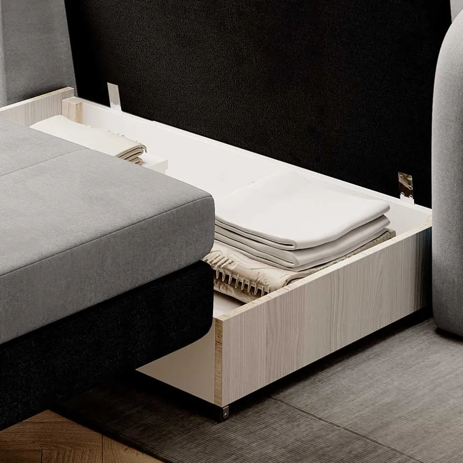 Wohnen Ausziehcouch in Hellgrau und Rosenholz - Kedany