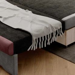 Wohnen Ausziehcouch in Hellgrau und Rosenholz - Kedany