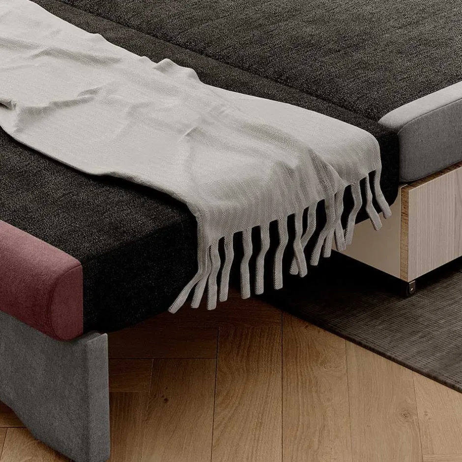 Wohnen Ausziehcouch in Hellgrau und Rosenholz - Kedany