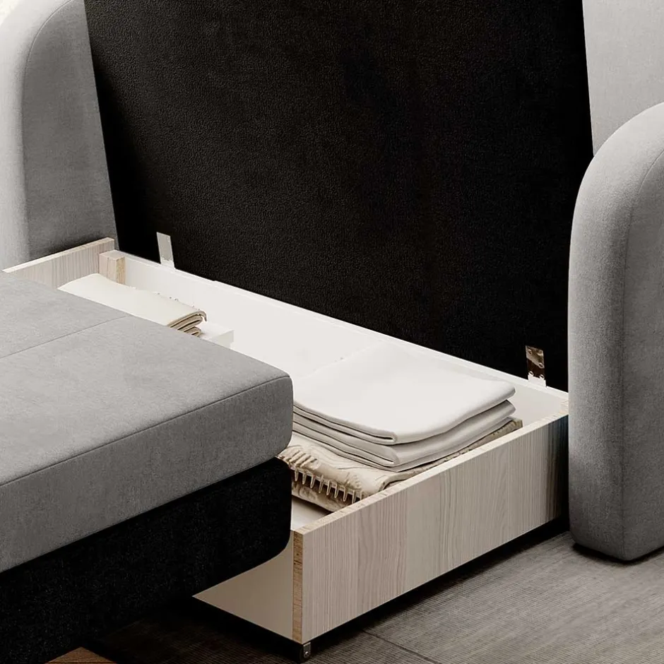 Wohnen Ausziehsofa in Hellgrau Veloursbezug - Mocart