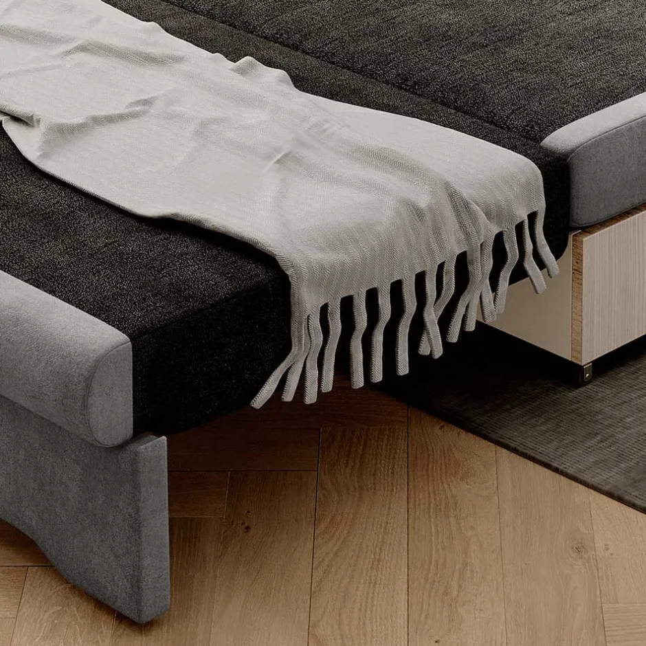 Wohnen Ausziehsofa in Hellgrau Veloursbezug - Mocart