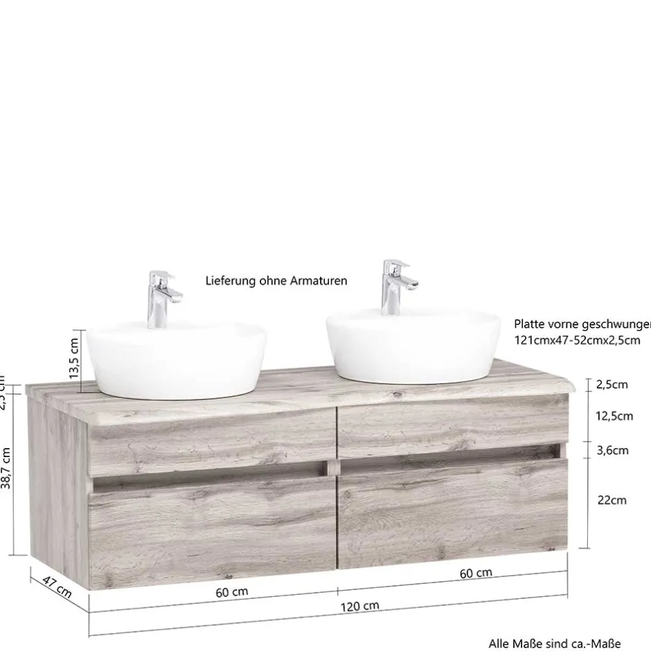 Wohnen Bad Doppel-Waschplatz in Wildeiche Baumkante - Drumias