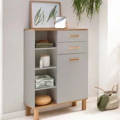Bad Highboard in Platingrau und Eiche - Nienzo^Wohnen Outlet