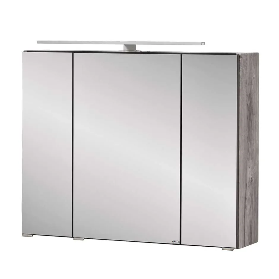 Wohnen Bad Spiegelschrank 3D in Eiche Grau Holzoptik - Svegaria