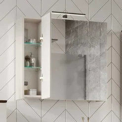 Wohnen Bad Spiegelschrank mit Aufsatzleuchte in Hellgrau - Dolida