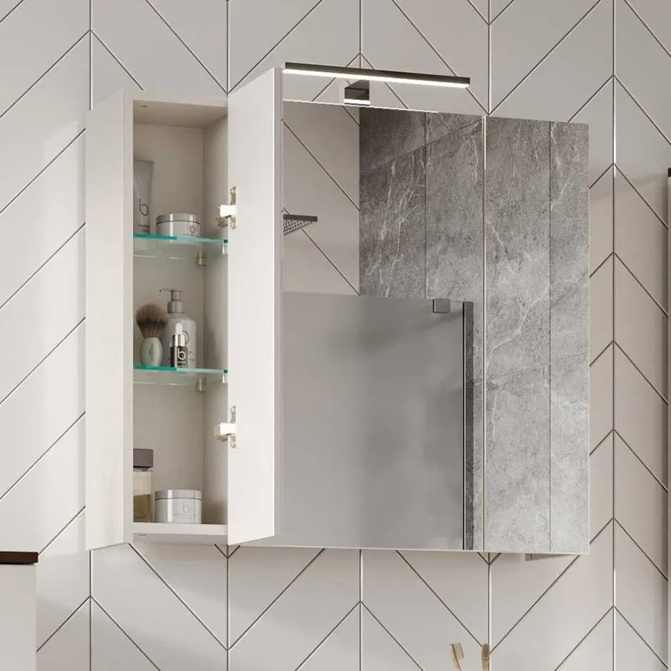 Wohnen Bad Spiegelschrank mit Aufsatzleuchte in Hellgrau - Dolida