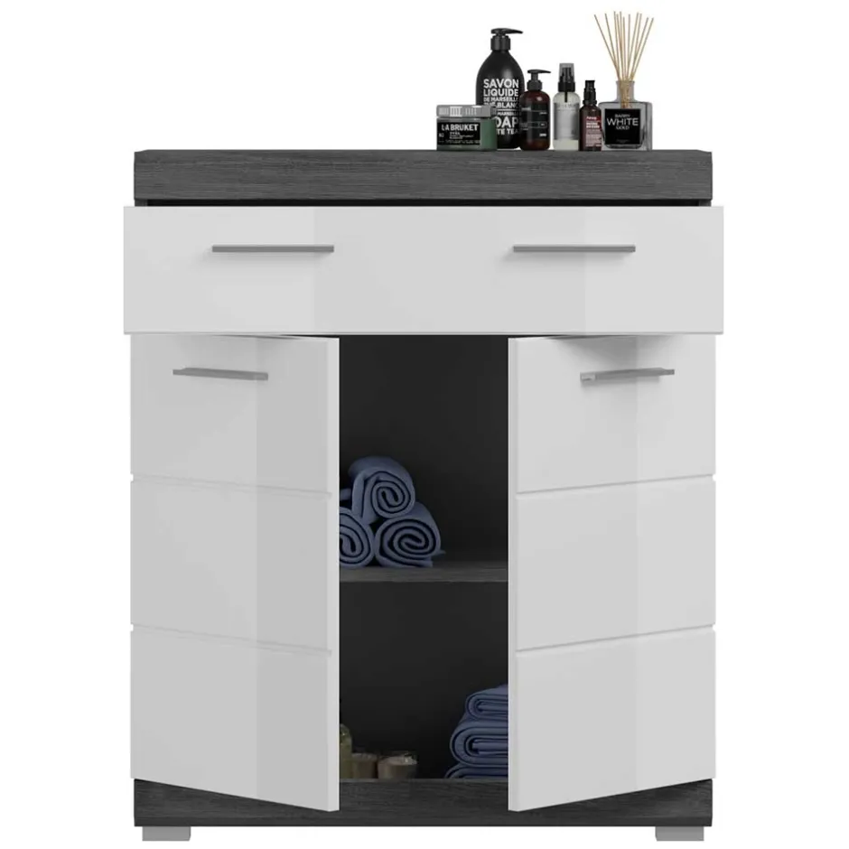 Wohnen Bad Vertiko in Weiß Hochglanz & Grau - Nancys