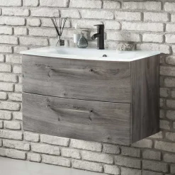 Wohnen Bad Waschkonsole in grauer Eiche Optik - Svegaria