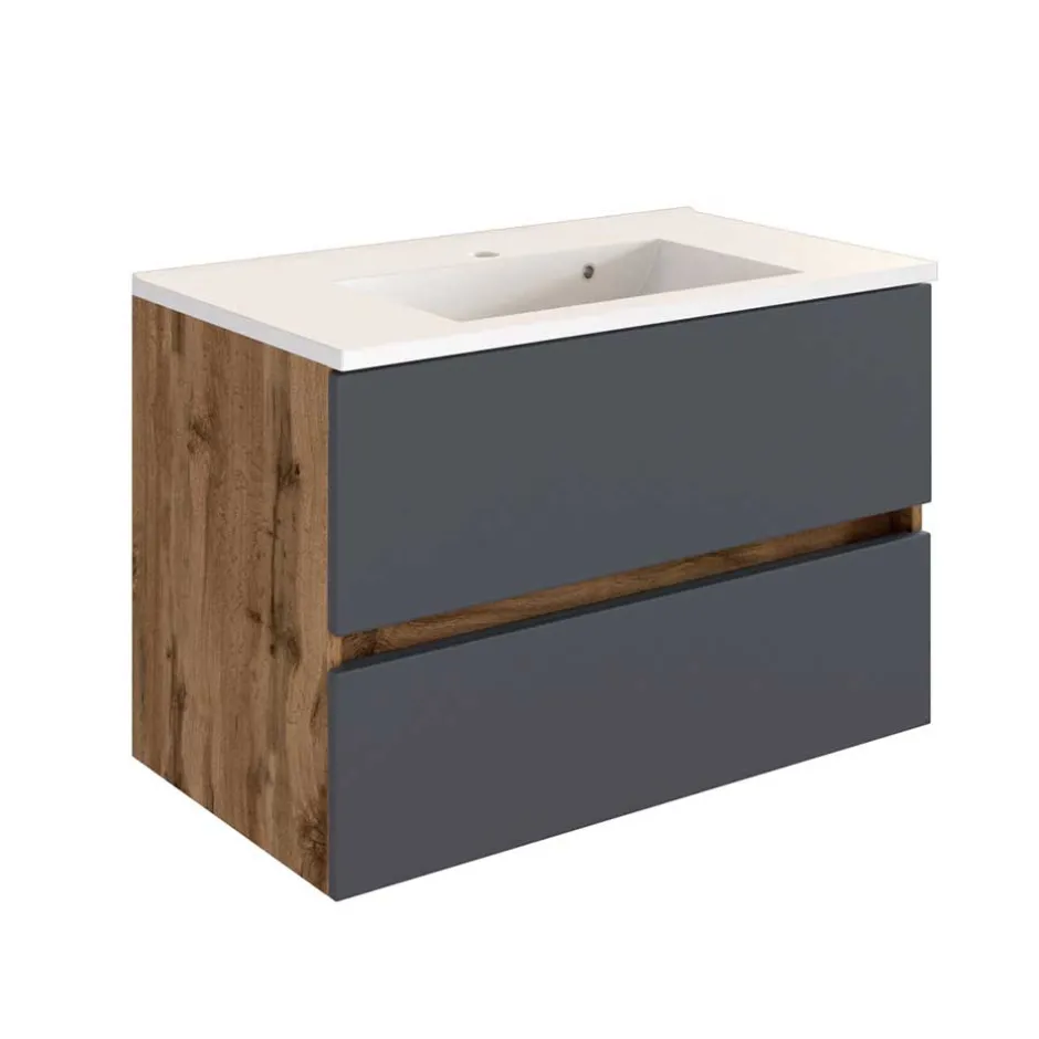 Wohnen Bad Waschtisch mit Becken in Grau & Holz Optik - Athrin