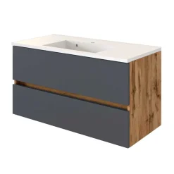 Wohnen Bad Waschtisch mit Becken in Grau & Holz Optik - Athrin