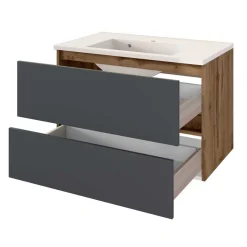 Wohnen Bad Waschtisch mit Becken in Grau & Holz Optik - Athrin