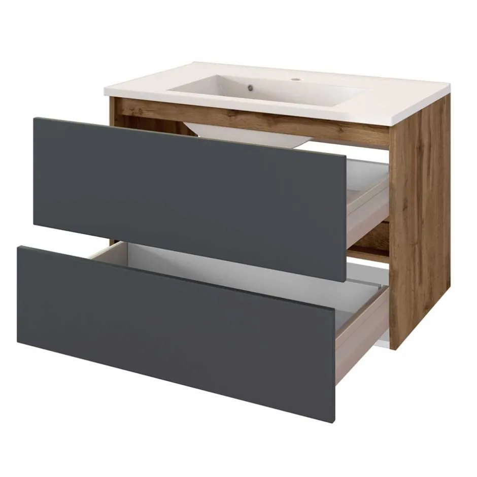 Wohnen Bad Waschtisch mit Becken in Grau & Holz Optik - Athrin