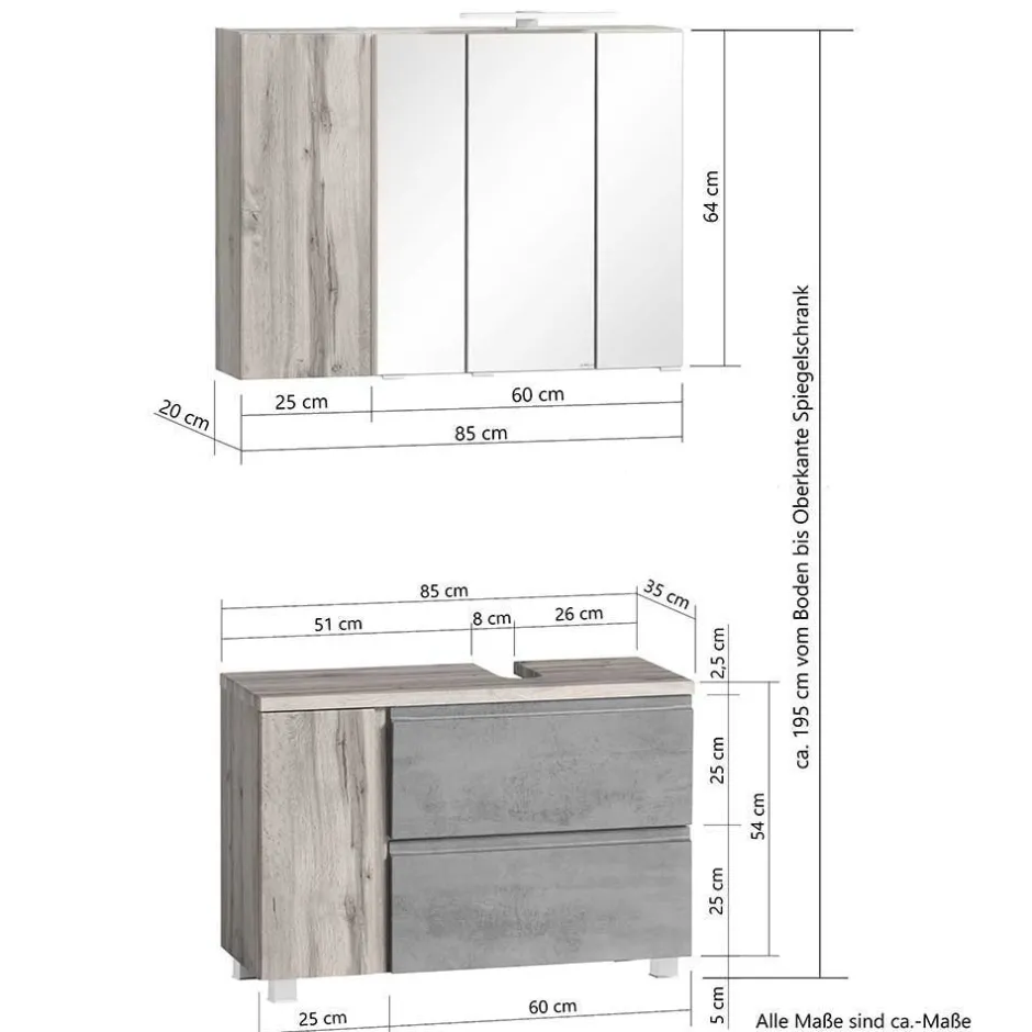 Badezimmer Schrankset modern - Mia (dreiteilig)^Wohnen Online