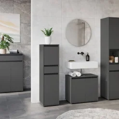 Wohnen Badezimmermöbel Kombi in Dunkelgrau - Rufu (fünfteilig)
