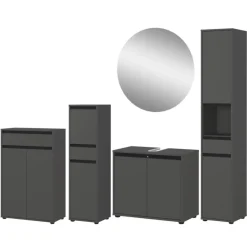 Wohnen Badezimmermöbel Kombi in Dunkelgrau - Rufu (fünfteilig)