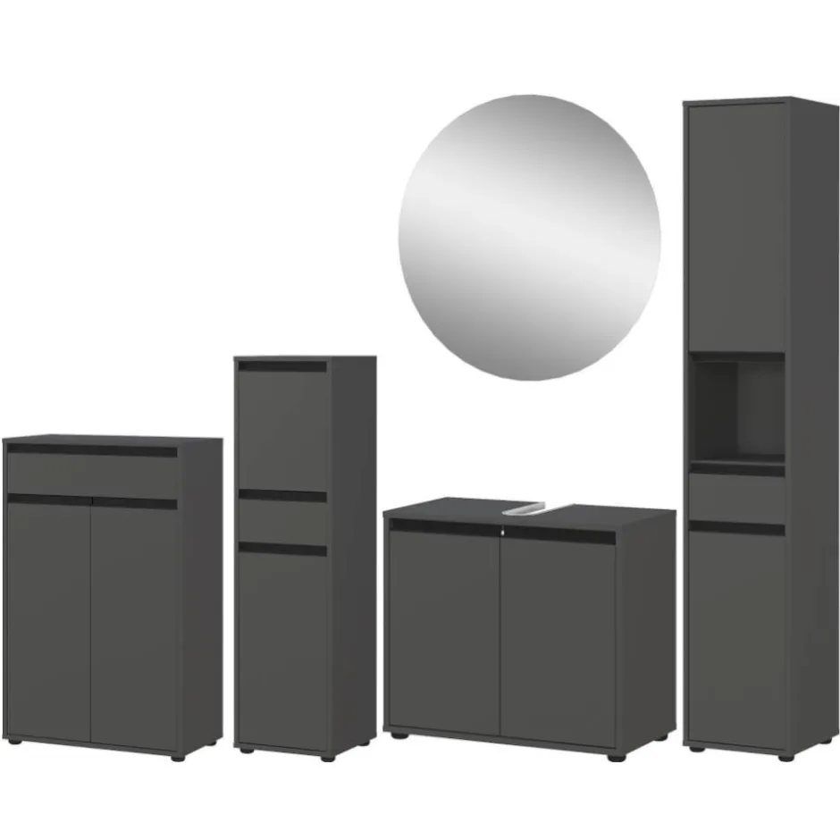 Wohnen Badezimmermöbel Kombi in Dunkelgrau - Rufu (fünfteilig)