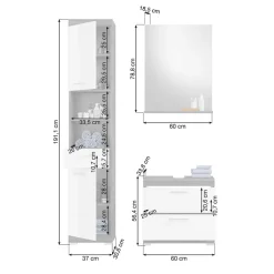 Wohnen Badmöbel Hochschrank & Beckenschrank & Spiegel - Nancys (dreiteilig)