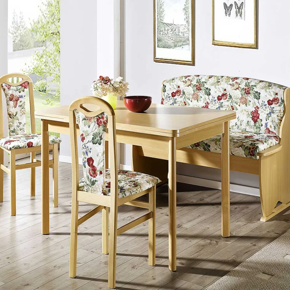 Bankgruppe in Buche & Blumen Muster Stoff Apollo mit Ausziehtisch (vierteilig)^Wohnen