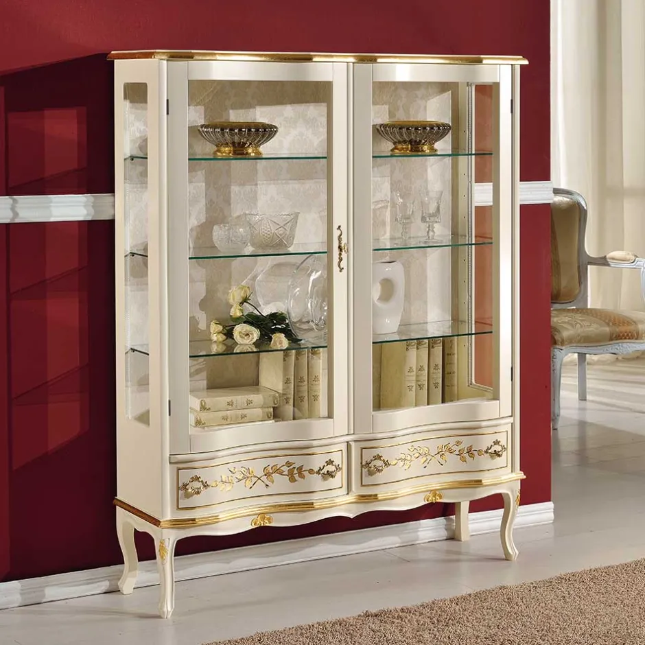 Barock Design Vitrine in Weiß & Gold - Iviada^Wohnen Clearance