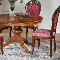 Barock Essgruppe mit Tisch rund Magari & 4 Polsterstühlen Rot (fünfteilig)^Wohnen Hot