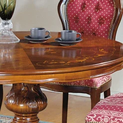 Barock Essgruppe mit Tisch rund Magari & 4 Polsterstühlen Rot (fünfteilig)^Wohnen Hot