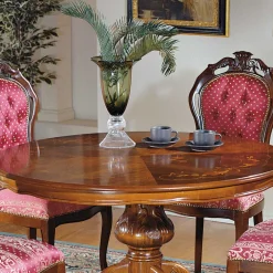 Barock Essgruppe mit Tisch rund Magari & 4 Polsterstühlen Rot (fünfteilig)^Wohnen Hot