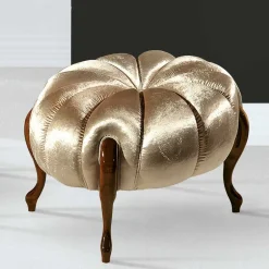 Wohnen Barock Polsterhocker in Gold Stoff schimmernd - Leitha