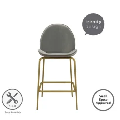Wohnen Barstuhl in Hellgrau und Messing - Loreo
