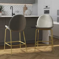 Wohnen Barstuhl in Hellgrau und Messing - Loreo
