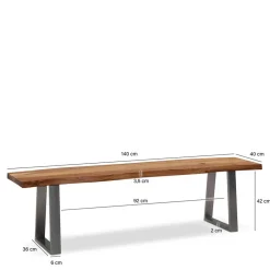 Wohnen Baumkanten Essbank aus Akazie Massivholz - Yukon