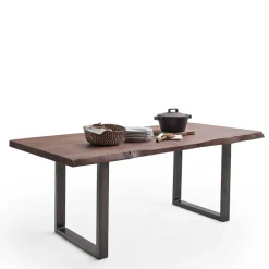 Baumkanten Tisch aus Akazie in Walnuss Braun - Rodrico^Wohnen Clearance